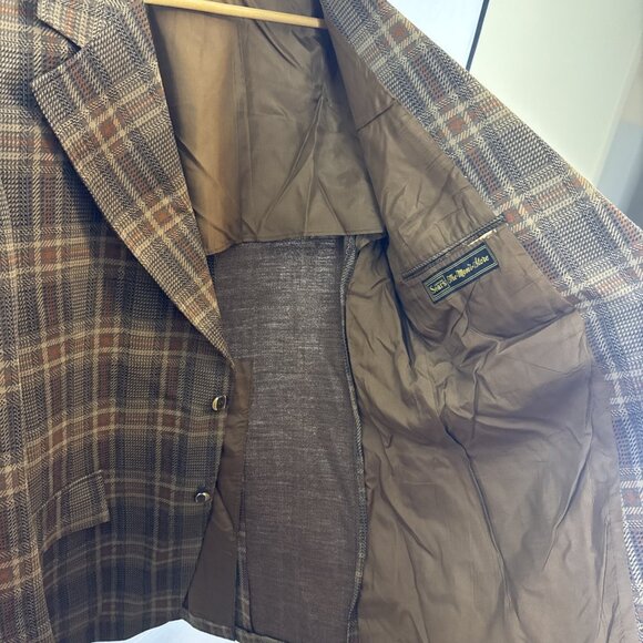 Vintage Sears Men 44 Brown Plaid Sport Coat 60s 70s Retro Wool Herb Wkrp Disco - Picture 5 of 8